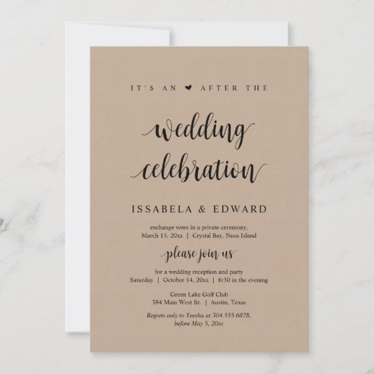 Elopement, Seine und nach der Hochzeitsfeier, Kraf Einladung (Vorderseite)