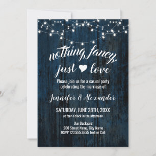 Elopement Wedding Navy Blue Wood Einladung