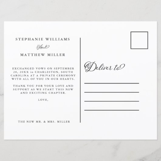 Elopement Wir tied den Knoten Mr & Mrs Peach Postc (Rückseite)