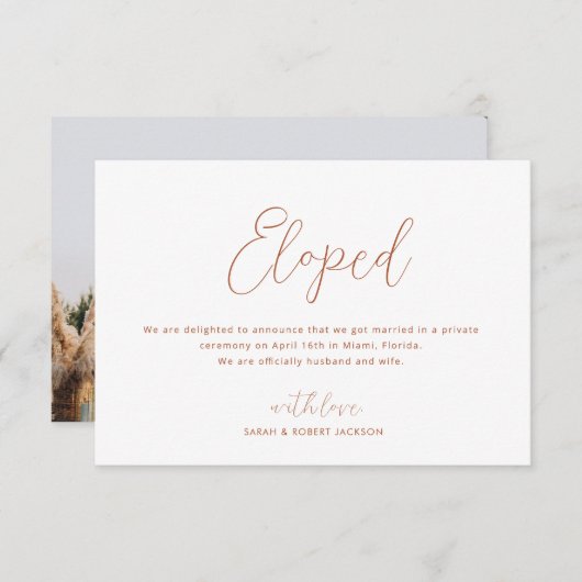 elopierte, schlanke Hochzeitsankündigung Dankeskarte (Vorne/Hinten)