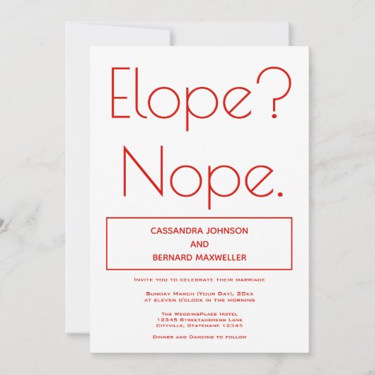 Eloping Hochzeit| Einladung (Vorderseite)