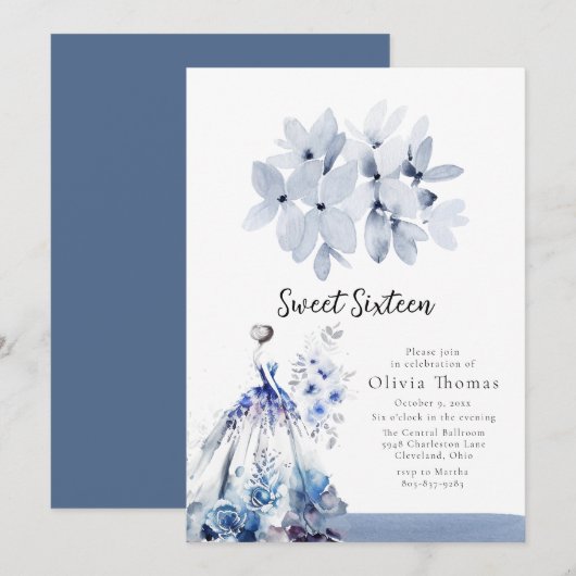 Eloquent Blue Ballroom Dress 16 . Geburtstag Einladung (Vorne/Hinten)