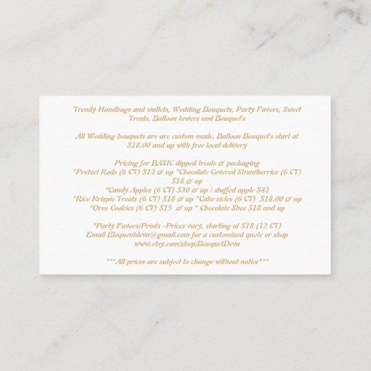 Eloquent Deva Bouquets - Custom Order Visitenkarte (Rückseite)