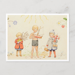 Elsa Beskow Jahreszeiten und Kinder Vintage Postka Postkarte