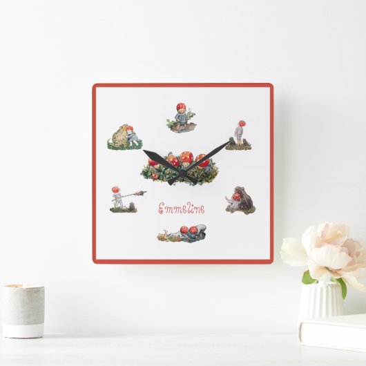 Elsa Beskow Kinder des Waldes Quadratische Wanduhr (Zuhause)