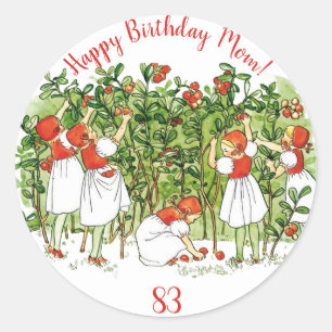 Elsa Beskow Niedlich Strawberry Girl Runder Aufkleber