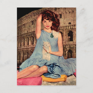 Elsa Martinelli und das weiße Kätzchen Postkarte