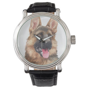 Elsässisches GSD Haustier-Aquarell des Armbanduhr