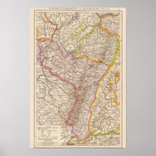 ElsassLothringen, Bayerische Pfalz Atlas-Karte Poster