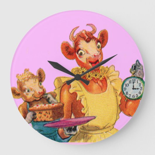 Elsie the Cow and daughter Beulah - It's Cake Time Große Wanduhr (Vorderseite)