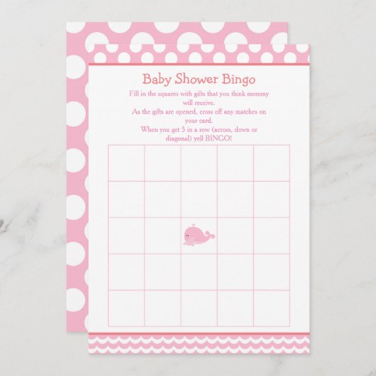 Eltern & Baby Whale Pink Girl Bingo Einladung (Vorne/Hinten)