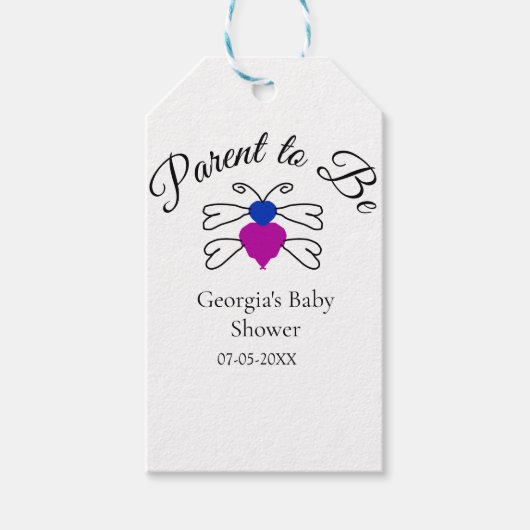 Eltern, die blauen rosa Baby Dusche Honigbiene Tex Geschenkanhänger (Vorderseite)