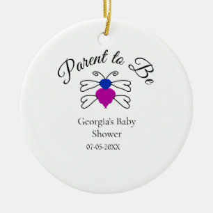 Eltern, die blauen rosa Baby Dusche Honigbiene Tex Keramik Ornament