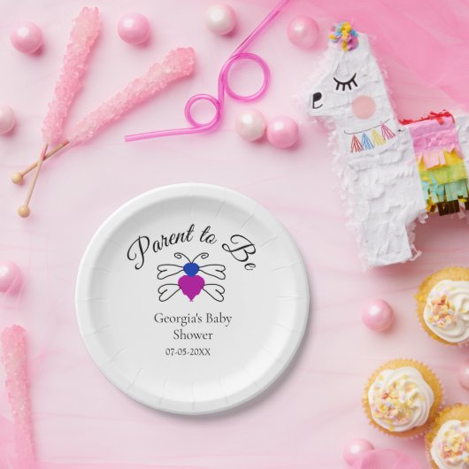 Eltern, die blauen rosa Baby Dusche Honigbiene Tex Pappteller (Party)