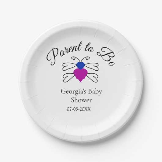 Eltern, die blauen rosa Baby Dusche Honigbiene Tex Pappteller (Vorderseite)