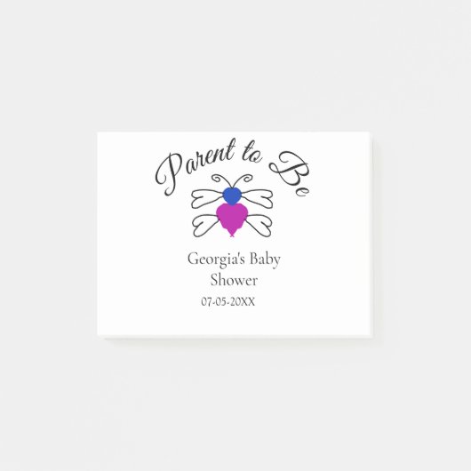 Eltern, die blauen rosa Baby Dusche Honigbiene Tex Post-it Klebezettel (Vorderseite)