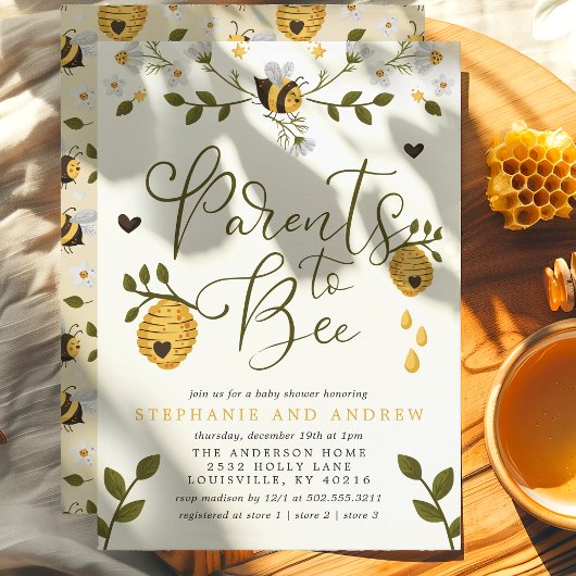 Eltern, die Honeycomb Bumblebee Baby Dusche Einladung
