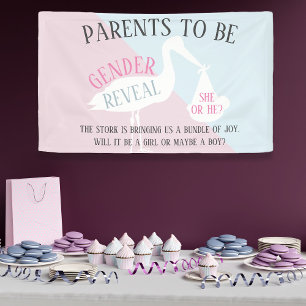 Eltern, die Stork Baby Gender Reveal Banner