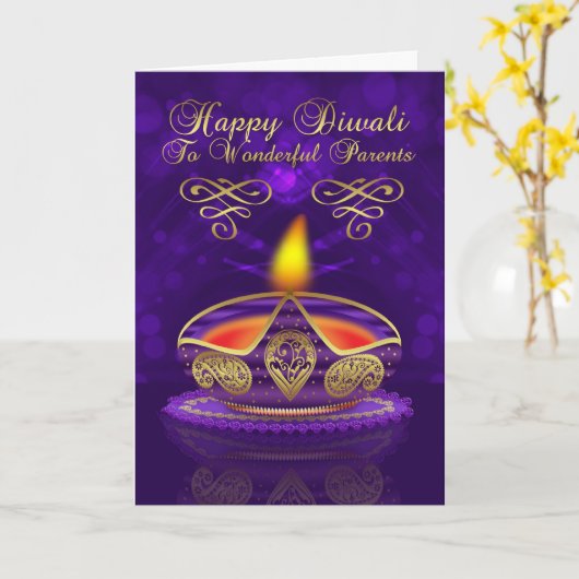Eltern Diwali Greeting Card With Lamp Karte (Gelbe Blume)