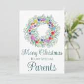 Eltern farbenfroher Weihnachtskranz Feiertagskarte (Stehend Vorderseite)