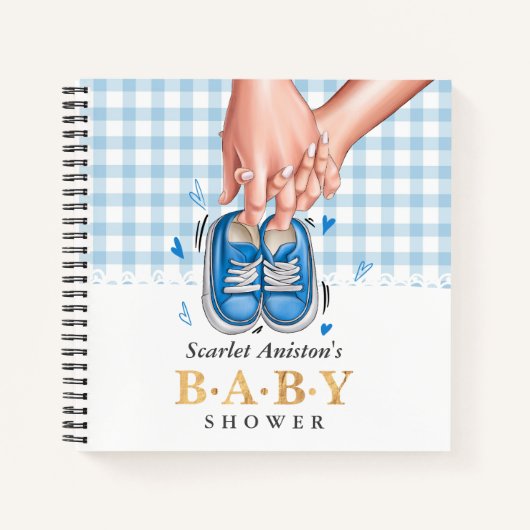 Eltern Hand mit Shoes Baby Shower Gästebuch Notizblock (Vorderseite)