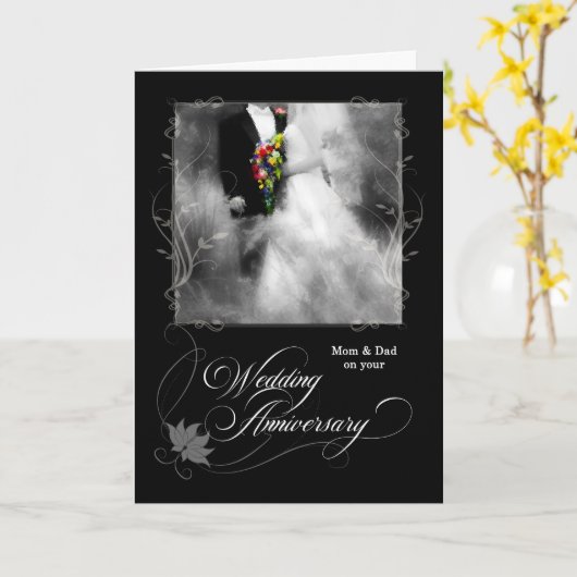 Eltern Hochzeitstag Schwarz und Weiß Karte (Gelbe Blume)