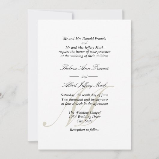 Eltern mit Black Script-Monogram-Einladungen zum H Einladung (Vorderseite)