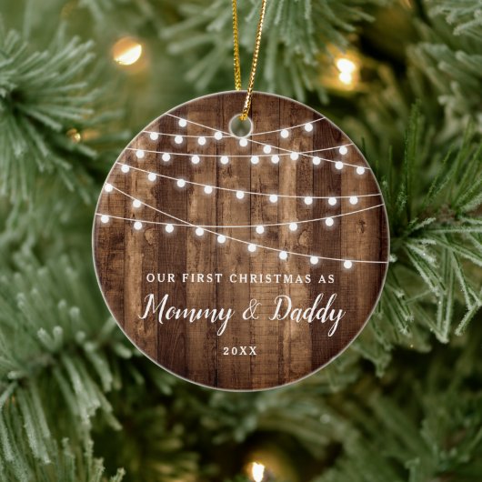 Eltern Personalisiert Mommy Daddy Rustic Keramik Ornament (Baum)