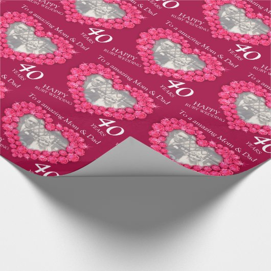 Eltern ruby Hochzeitstag Foto Jahrespackung Geschenkpapier (Ecke)