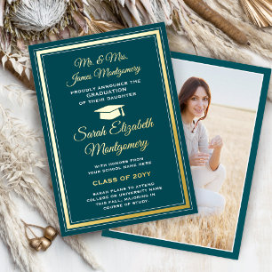 Eltern Teal & Foil Foto Abschlussanzeige Folieneinladung