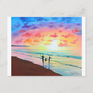 Eltern und Kinder - Sonnenuntergang Postkarte