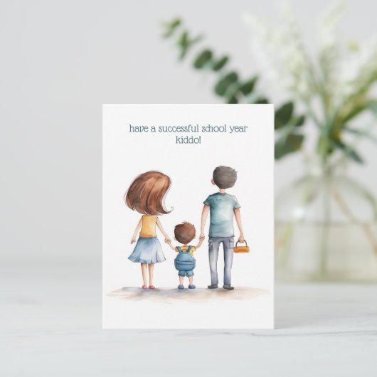 Eltern und Schulkid Postkarte (Stehend Vorderseite)