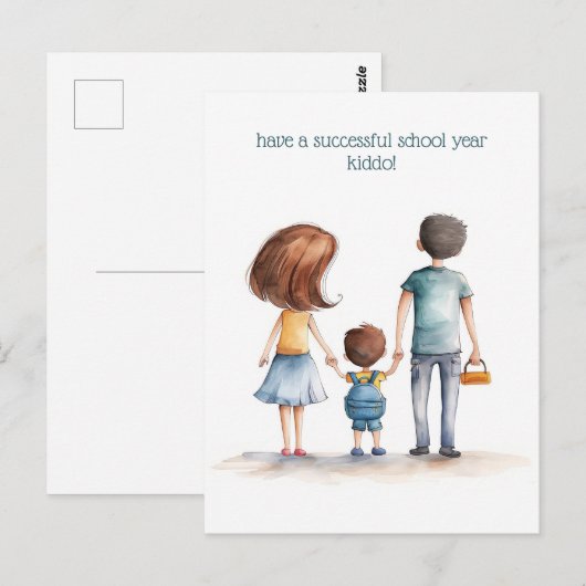 Eltern und Schulkid Postkarte (Vorne/Hinten)