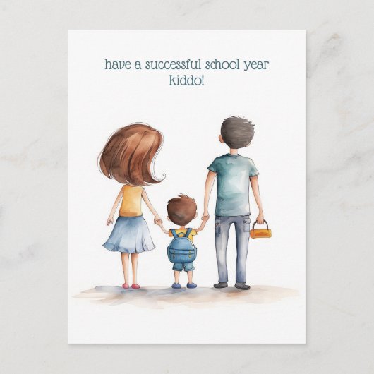 Eltern und Schulkid Postkarte (Vorderseite)