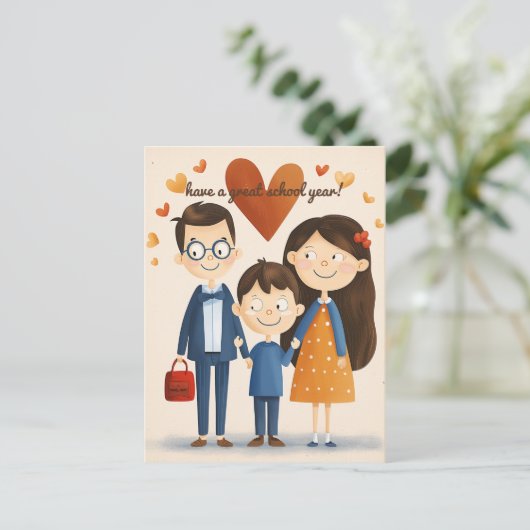 Eltern und Schulkid Postkarte (Stehend Vorderseite)