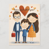 Eltern und Schulkid Postkarte (Vorderseite)