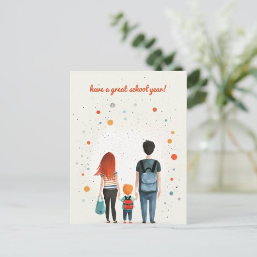 Eltern und Schulkid Postkarte (Stehend Vorderseite)