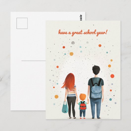 Eltern und Schulkid Postkarte (Vorne/Hinten)