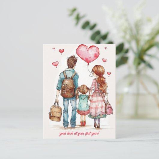 Eltern und Schulkid Postkarte (Stehend Vorderseite)