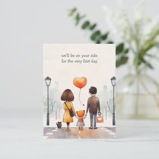 Eltern und Schulkid Postkarte (Stehend Vorderseite)