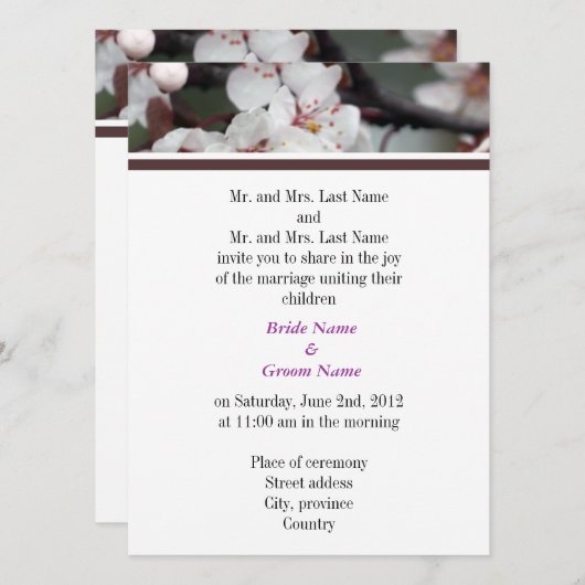 Eltern von Braut und Groom, Einladung zur Hochzeit (Vorne/Hinten)