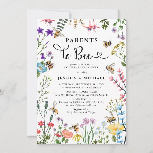 Eltern zu Bee Wildblume & BumbleBee Baby Shower Einladung (Vorderseite)