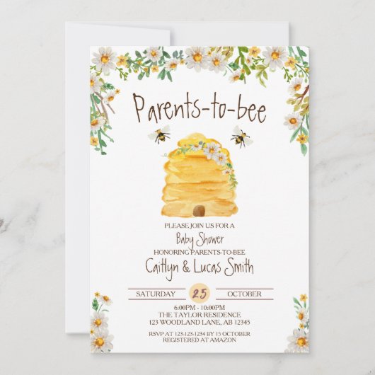 Eltern-zu-Biene, Baby-Dusche für Hummeln Einladung (Vorderseite)