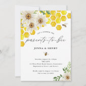Eltern zu Bienen, Honey Bee & Daisies Baby Dusche Einladung (Vorderseite)