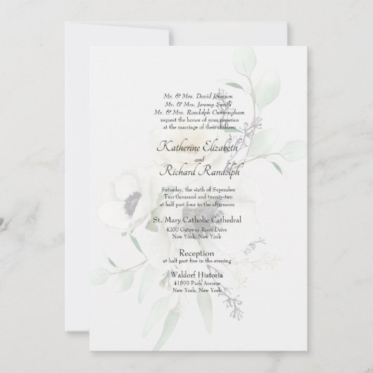 Elternteile mit weißer Blüte Einladung (Vorderseite)