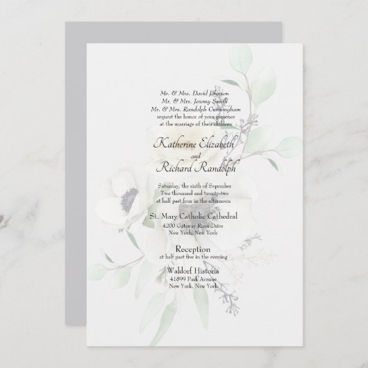 Elternteile mit weißer Blüte Einladung (Vorne/Hinten)