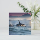 Elternzeit: Mama und Baby Orcas im Ozean, Einladung (Stehend Vorderseite)