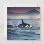 Elternzeit: Mama und Baby Orcas im Ozean, Einladung (Rückseite)