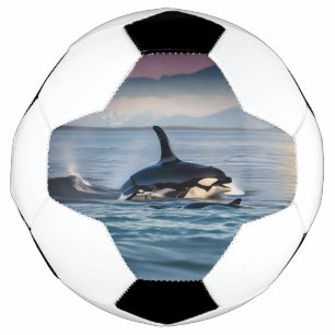 Elternzeit: Mama und Baby Orcas im Ozean, Fußball