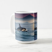 Elternzeit: Mama und Baby Orcas im Ozean, Kaffeetasse (Vorderseite Links)